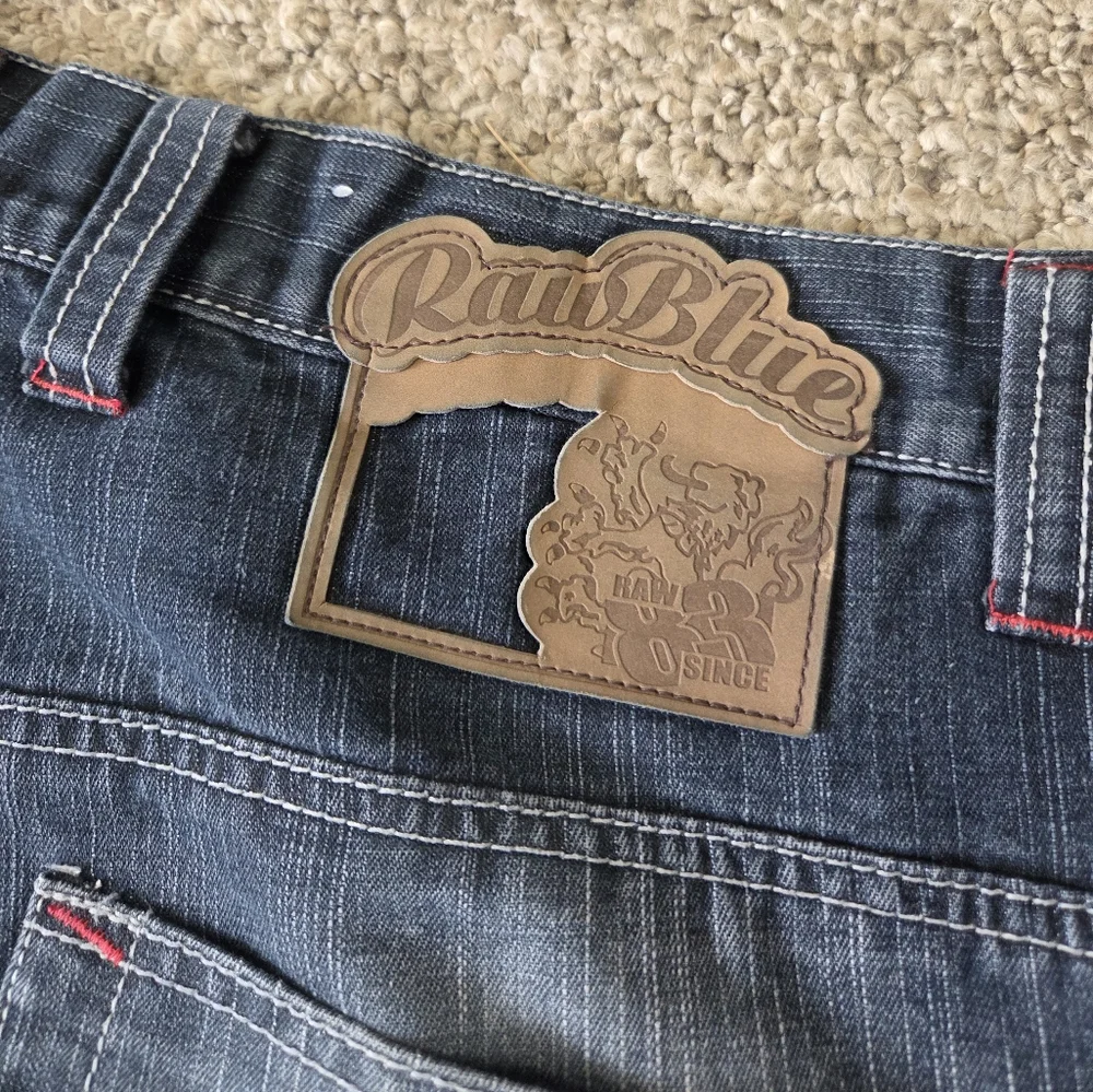 Vtg Raw Blue Baggy Denim Shorts 34 Y2K‎ Jorts Thick Stitch